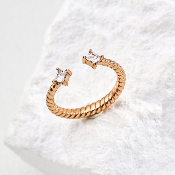 ✨ Artisan Original Twisted Rope Crystal Cuff Ring | S925 Gold Adjustable - Picture 1 of 12